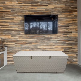 Oakland Living White Indoor and Outdoor Balcony Patio Deck Porch Pool 113 Gallon Wicker Storage Box Trunk Bin with Metal Frame