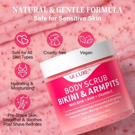 ulluxe Exfoliante Para La Zona Del Bikini Con 10% De Aha, Bha Y Vitamina C. Exfoliante Corporal Para Vellos Encarnados, Granitos En Las Axilas Y Manchas Oscuras. Hidrata, Ilumina, Calma Y Unifica El T