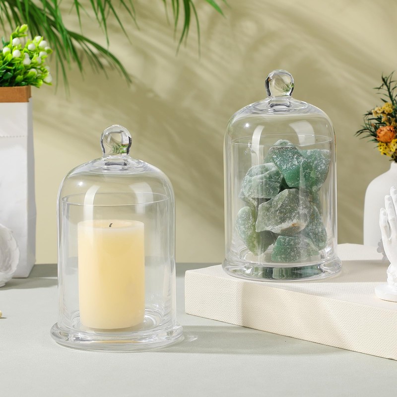 EXCEART Glass Cloche 2 Sets Clear Glass Dome Candle Glass