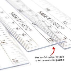 hand2mind 12 inch Transparent, Flexible Safe-T Plastic Rulers, Flat 12 in. Flexible Rulers, Safety Ruler for Measurement, Safety Kids School Supplies, Straight Shatter-Resistant Rulers (Pack of 24)