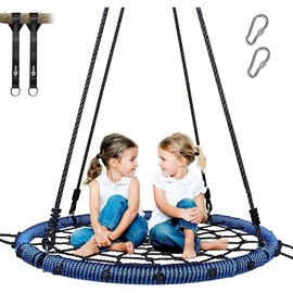 Trekassy 750lbs 40“ Spider Web Saucer Tree Swing for Kids Adults, Outdoor Net Swing with Steel Frame and 2 Hanging Straps-Blue