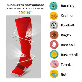 ZEPOHCK Kids Athletic Soccer Socks - 2 Pairs Knee High Socks for Youth Boys & Girls, Shoe Size 3-6.5, Ages 6-12, Durable & Comfortable Design (Red-005)