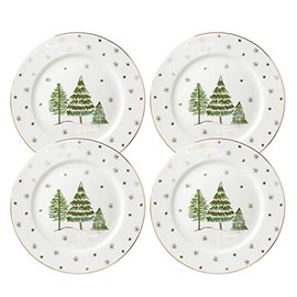 Gracie China Gold Green Pine Tree Salad/Dessert Plates, Set of 4 (8-Inch)