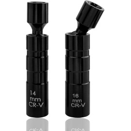 Bestgle Set of 2 Spark Plug Wrench 14mm / 16mm Plug Wrench Magnetic Spark Plug Socket 9.5mm (3/8") 12 Angle Thin Wall 360 Degree Rotation Universal Joint Spark Plug Socket Disassembly Tool for Car and