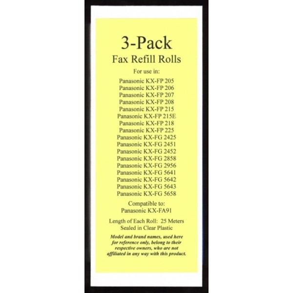 Unbranded/Generic 3-pack of New KX-FA91 Fax Film Refill Rolls for