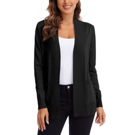 Urban CoCo Women's Lightweight Open Front Knit Cardigan Sweater Long Sleeve with Pocket (Black, S)