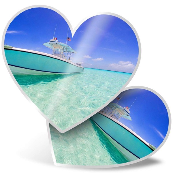 2 x 7.5cm Heart Stickers - Fishing Boat Bahamas Holiday