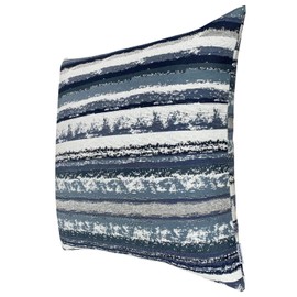 ROMANDECO Set of 2, Stripe Pillow Case Jacquard Square Decorative Throw Cushion Cover Pillowcase with Invisible Zipper for Bed 18" x 18" (Navy Blue)