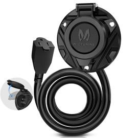 MICTUNING 10A-15A AC Port Plug, 125V Power Inlet Socket with Integrated 20-Inch Extension Cord & Waterproof Auto Shut Cover, Cable Clips & Screws - Black