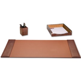 Dacasso Crocodile Embossed Leather Desk Set, 3pcs, Brown