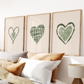 Sage Green Heart Wall Prints, Green Wall Art, Love Heart Prints, Sage Green Bedroom Decor, Sage Green Wall Art, Green Home Decor | A3, A4 (A3)