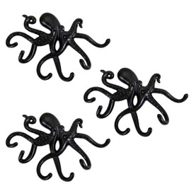 AYZCORP Set of 3 Cast Iron Octopus Shape Coat Hooks Wall Art Decor-Octopus Shape Hangers and Key Holder-Clothes Rack and Backpack Hanger-Coat Hooks Home Decor for Storage,Living Room