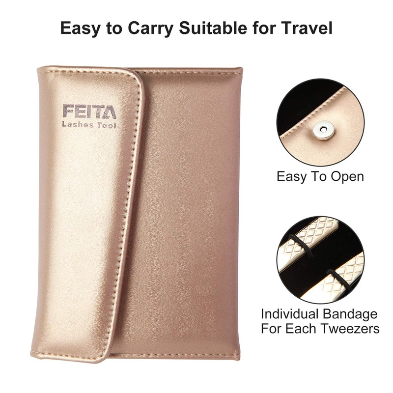 FEITA Eyelash Extension Tweezer Set Gold Lash Applicator Tool -