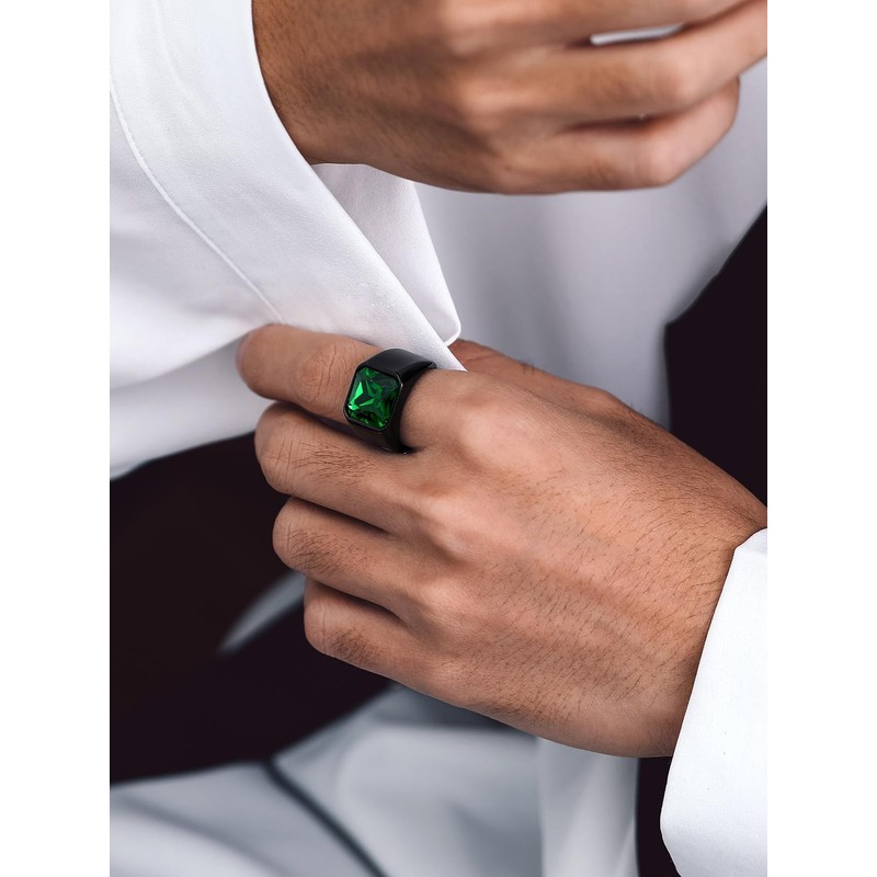 Bandmax Gemstone Signet Rings for Men, Stainless Steel Sovereign Ring