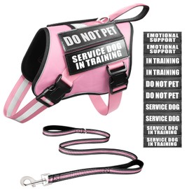 MOOGROU Service Dog Vest Harness and Leash Set+10 Patches,No Pull&Easy Walk Reflective Dog Harness with Soft Padded Handle for Training/Everyday,Fit Small/Medium/Large/Extra-Large Dogs(Pink S)