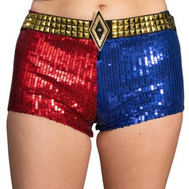 COCO BRANDS Harley Quinn - Pantalones cortos con cinturón para mujer, disfraz de Halloween Cosplay con licencia oficial, Varios colores, S