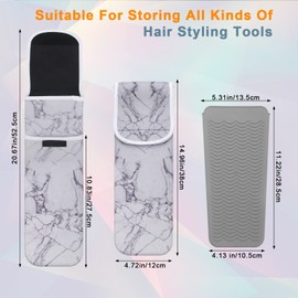 2 fundas de viaje de hierro plano resistente al calor, bolsa de soporte para rizador Catcan con alfombrilla de silicona, resistente al calor para viajes, rizador diario, alisador de pelo (mármol gris)