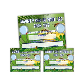 2025 VBS Certificate of Completion Magnify God In Your Life - 50pk 8.5x11” Vacation Bible School Award Participation Magnifying Glass Psalms