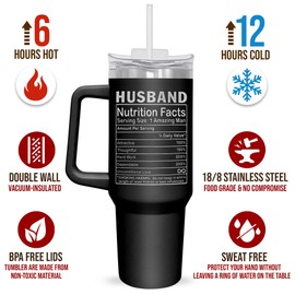 AXIARA AXIARA Valentines Day Gifts for Him Husband - Anniversary Wedding Gifts for Husband Him Men, Father's Day Tumbler for Men - Hubby 40 oz Insulated Tumbler with Handle and Straw