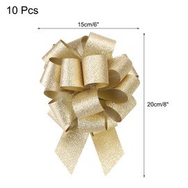 MECCANIXITY 10pcs 8" Glitter Car Large Pull Bow Gift Wrapping Bow for Christmas Flower Presents Birthday Wedding Car, Gold