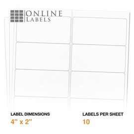 4 x 2 Rectangle Mailing Labels - Permanent, White Matte - Address, Shipping, Gift Labels - Pack of 1,000 Labels, 100 Sheets - Inkjet/Laser Printers - Online Labels