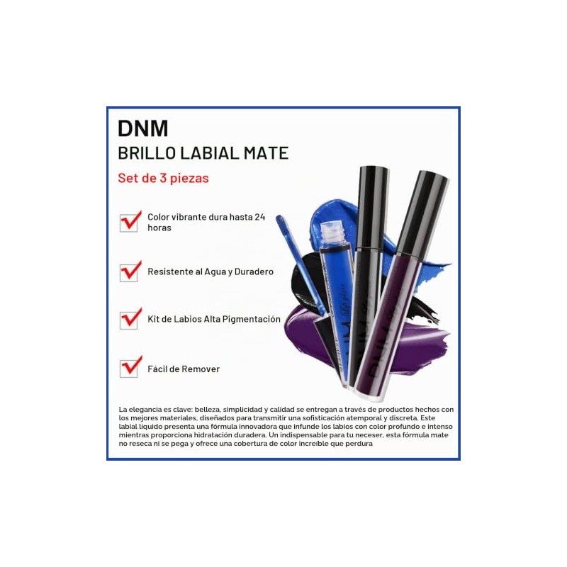 evpct- Lápiz labial líquido mate de 3 piezas, negro oscuro,