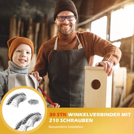 Stainless Steel Pack of 30 Chair Brackets, Galvanised Wood Connectors, Reinforced Heavy Duty Angle Support for Wood Construction Angle for Furniture Connectors, Wood, Wood Connector, Furniture Angle