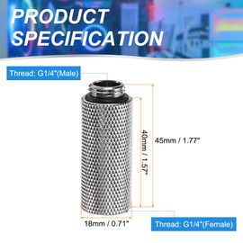 sourcing map 4pcs Water Cooling Adapter G1/4" Thread Male to Female 1.57" Column Length Mini Compression Fitting Copper Extender Fitting with O-Ring for Computer PC Water Cooled System, Silver