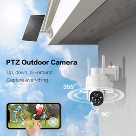 Solar Security Cameras Wireless Outdoor, 2K Pan Tilt 360° View Battery Powered 2-Way Talk Outdoor Camera Wireless 3MP PTZ WiFi Surveillance Cam Cloud/SD Storage Color Night Vision Spotlight 2-Pack