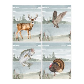 Watercolor Hunting Nursery Deer Turkey Fish Mallard Duck Little Boys Room Rustic Outdoor Hunter Themed Decor Set of 4 Unframed Prints