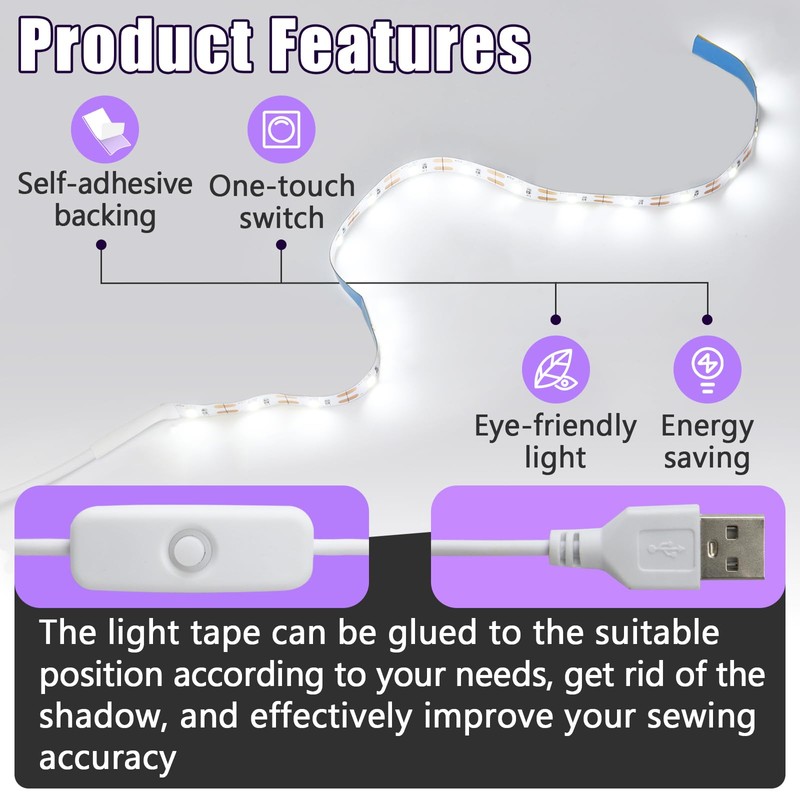 6 Pieces Sewing Machine Light Strip with Touch Dimmer, 12in