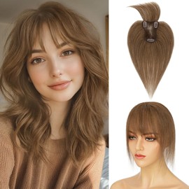Hair Toppers for Women Real Human Hair,TESS Human Hair Toppers,Bangs Hair Clip in Human Hair Toppers,Invisible 100% Human Hair Toppers for Thin Hair,8 * 11cm Lace Soft Base 11inch/20g Cool Brown