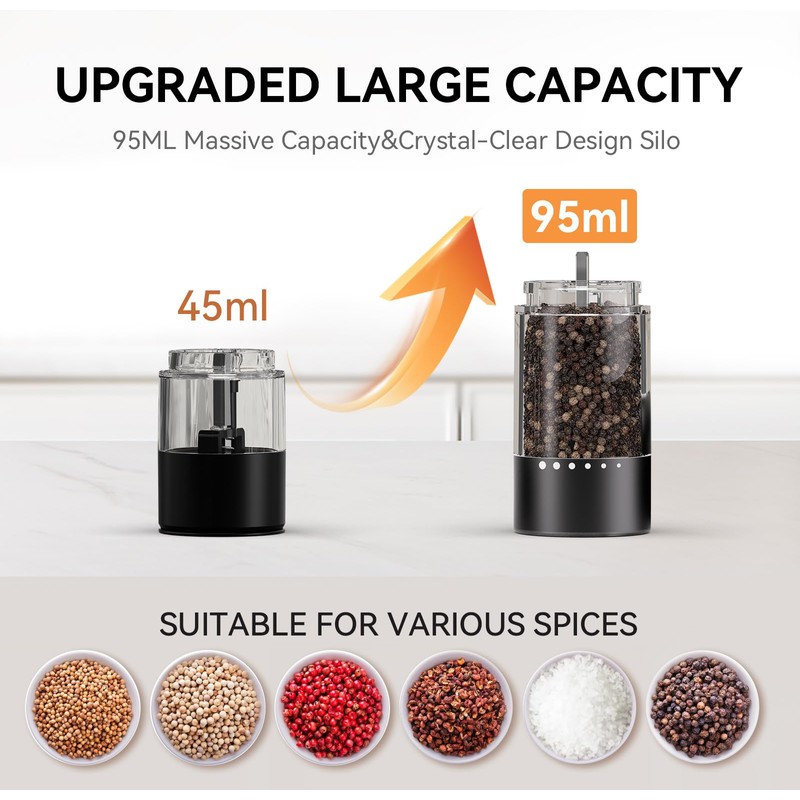 Electric Rechargeable Salt and Pepper Grinder Set,Automatic Pepper Mill Grinder