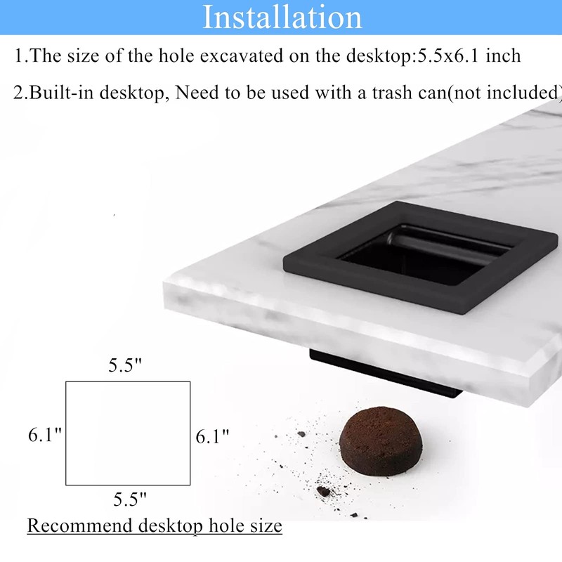 DIBTSA Espresso Coffee Ground Knock Box Chute, Built-in Desktop Waste