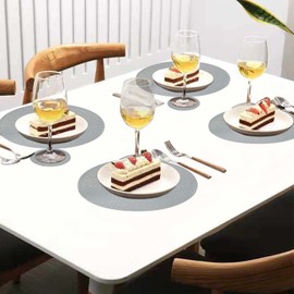 famibay Placemats and Coasters Set of 8 Round Woven Placemats Washable Heat Resistant Place Mats Grey Table Mats and Coasters for Kitchen Dining Table