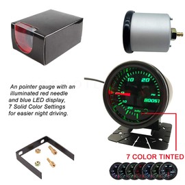 Medidor turbo de presión negro de 52 mm de 2 pulgadas de 0 a 30 PSI de aspiradora con 7 colores tintados (con copa de calibre)
