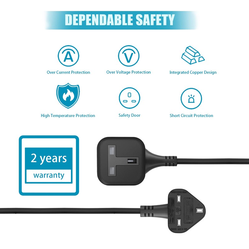 HITRENDS 2-Pack 1 Way Extension Lead 1M, Single Socket Extension