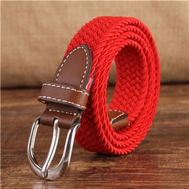 NTEK Men and Women Belt, Elastic Braided Belt, Vintage Casual Woven Belts, Multicolor Woven Stretch Belts, Braided Stretch Fabric Belt for Men Women (RED & BLACK, 1 INCHES)