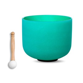 SOUNDELLO 9 inch Green F Note Heart Chakra Quartz Crystal Singing Bowl, for Healing Mindfulness Meditation Yoga Sound Baths, with Rubber Mallet O-ring