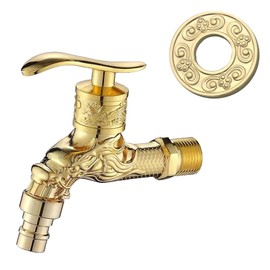 Antique Copper Garden Tap, Antique Brass Tap, Garden Tap in Antique Style, Dragon Carved Faucet Faucet Antique for Home Kitchen Bathroom Outdoor Garden (Gold)