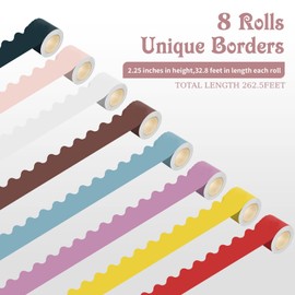 8 Rolls 262.5 ft Colorful Bulletin Board Borders Scalloped Classroom Borders Trim for Bulletin Boards, White Board, Cork Board, Classroom Decor
