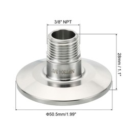 PATIKIL 1.5 Inch TC Tri Clamps Adaptor, Tri-Clover Fittings to NPT 3/8" Male Sanitary Thread Adaptor 304 Stainless Steel for Food Beverage Dairy, Ferrule 50.5mm
