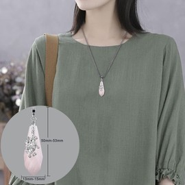 TUMBEELLUWA 3pcs Faceted Crystal Stone Teardrop Necklaces for Women Silvery Flower Charm Quartz Pendants Set with Chains, Rose Quartz