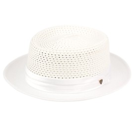 Men's Braided Licano Toyo Pork Pie Straw Fedora Hat (as1, Alpha, s, m, White)