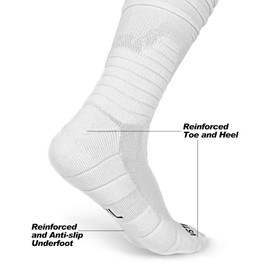 Scrunched Football Socks, Extra Long Cushioned Athletic Socks for Men, Women and Kids. (US, Alpha, Large, White)