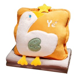 Travel Blanket and Pillow Set Multifunctional Plush Cute Animal Hand Warmer Blanket Pillow for Office Dorm Home Goose