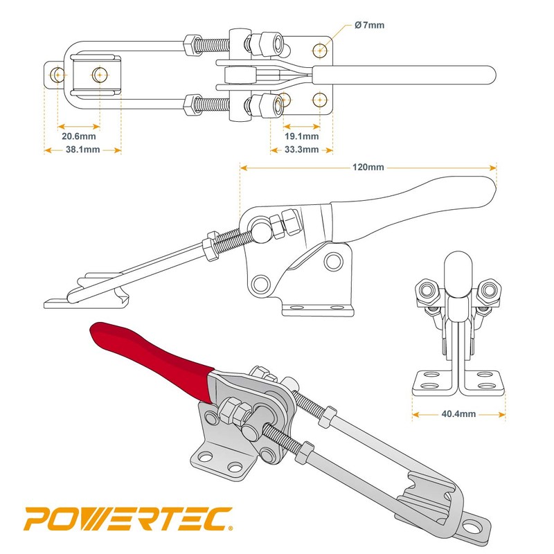 POWERTEC 20309 Vertical Latch Action Toggle Clamp, 1000 lbs Capacity,