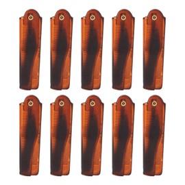 10 Pcs Folding Pocket Comb Hand Made Folding Knife Type Fine Tooth Brown Comb Gold Buckle Small Comb for Men