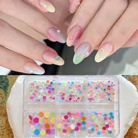 NAIL ANGEL Colorful Hemispherical Rhinestone Set for Nail Art, Aurora Borealis Fantastic, Mixed 6 Sizes, Nail Studs Decorations, Professional Manicurist, Pack of 1