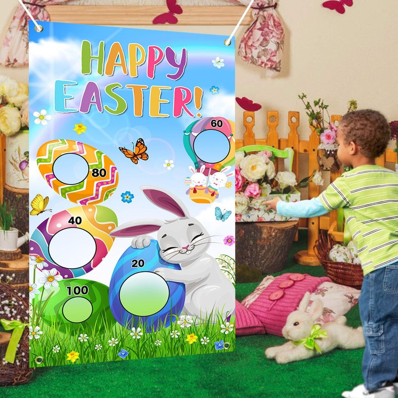 AIBIIN Easter Toss Game Banner with 3 Bean Bags Easter